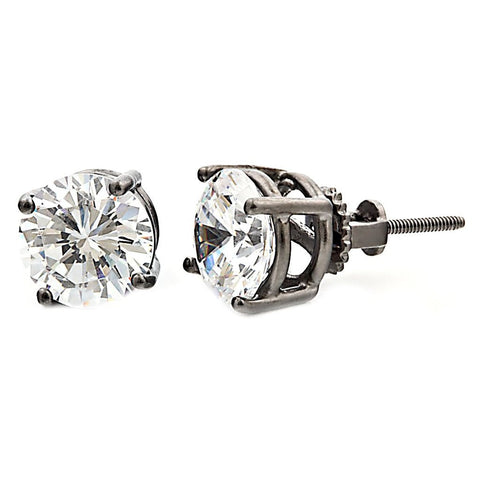 Denny: 8mm, 4.0ct IOF CZ Black Rhodium Finish Screw Back Earrings - 1000Jewels.com