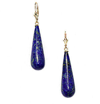 35mm Lapis Lazuli Teardrop Leverback Earrings 14K Gold - 1000Jewels.com