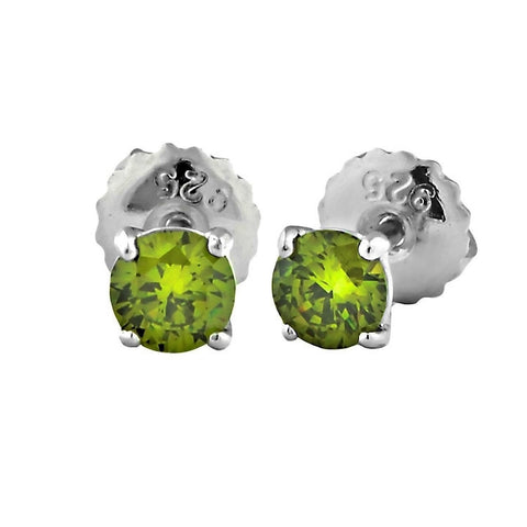Ellah: 4mm, 0.50ct Peridot Ice CZ Screw Back Earrings Sterling Silver - 1000Jewels.com