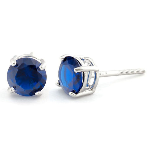 Virgo: 6mm, 1.50ct Created Ceylon Sapphire Screw Back Earrings 925 SS - 1000Jewels.com