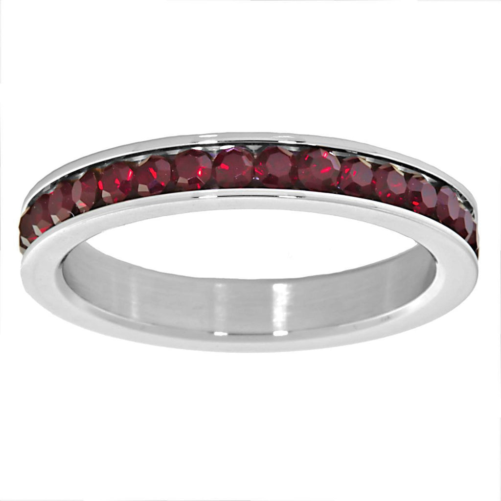 Rebecca: 0.78ct Fire Garnet Ice CZ 316 Steel 3mm Eternity Band Ring - 1000Jewels.com