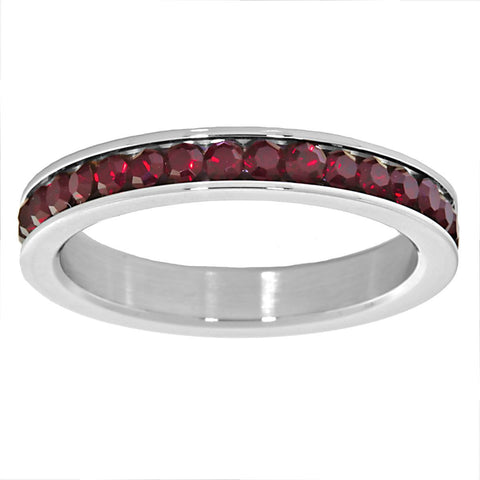 Rebecca: 0.78ct Fire Garnet Ice CZ 316 Steel 3mm Eternity Band Ring - 1000Jewels.com