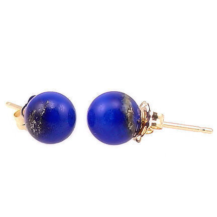 6mm Lapis Lazuli Ball Stud Earrings 14K Gold - 1000Jewels.com