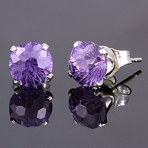 Starfire: 8mm Brazilian Amethyst Crown Set Stud Earrings 925 Silver - 1000Jewels.com