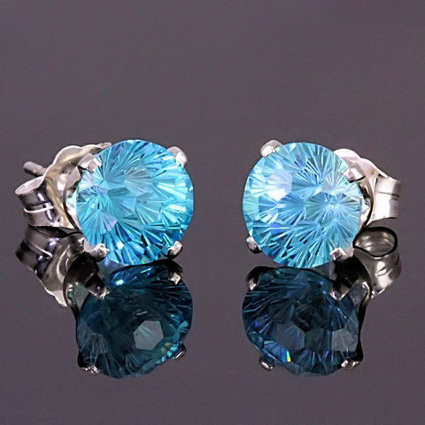 Starfire: 6mm Brazilian Aquamarine Crown Set Earrings 925 Silver - 1000Jewels.com