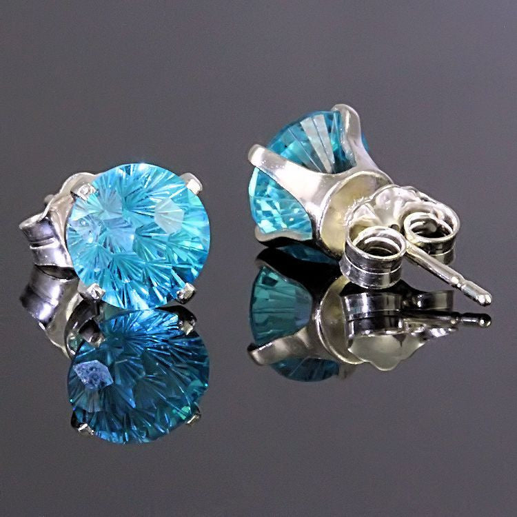 8mm Brazilian Aquamarine Crown Set Earrings 925 Silver - 1000Jewels.com