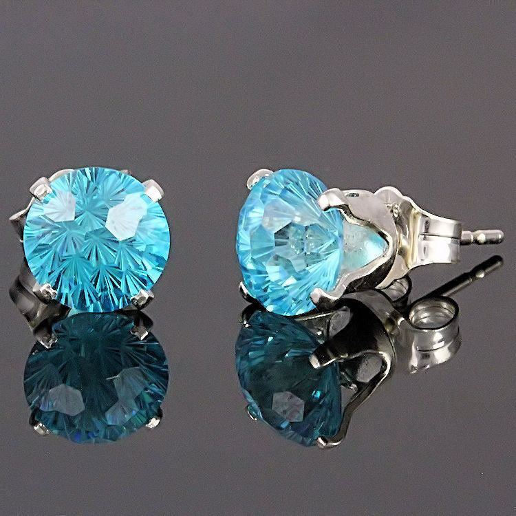 Starfire: 6mm Brazilian Aquamarine Crown Set Earrings 925 Silver - 1000Jewels.com