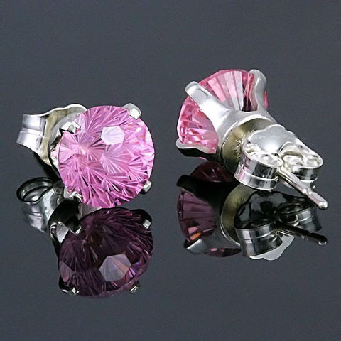 Starfire: 6mm Pink Sapphire Ice CZ Crown Set Earrings 925 Silver - 1000Jewels.com