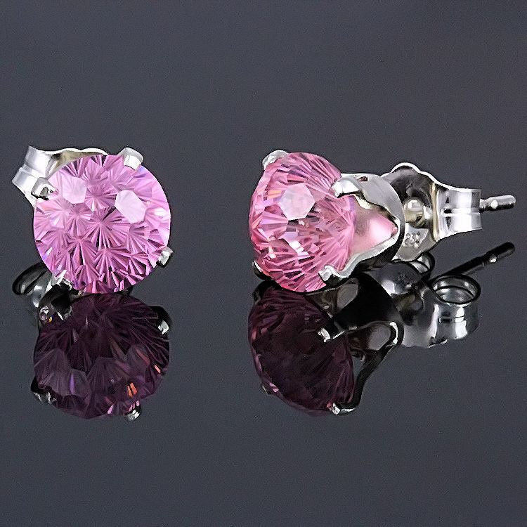 Starfire: 8mm Pink Sapphire Ice CZ Crown Set Earrings 925 Silver - 1000Jewels.com