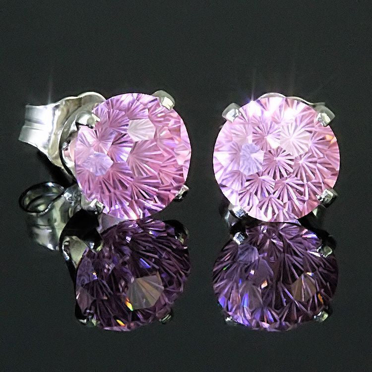 Starfire: 8mm Pink Sapphire Ice CZ Crown Set Earrings 925 Silver - 1000Jewels.com