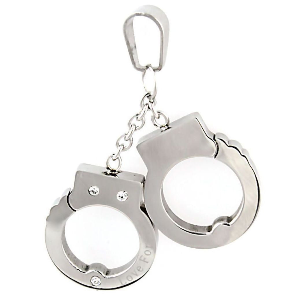 Nevada: Handcuff Love Forever Charm Pendant Russian Ice CZ 316L Steel - 1000Jewels.com