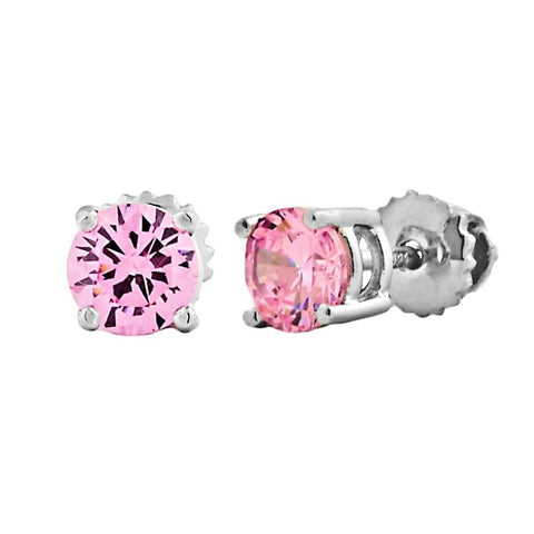 Lauren: 5mm, 1.0ct Pink Ice CZ Screw Back Post Earrings Silver - 1000Jewels.com