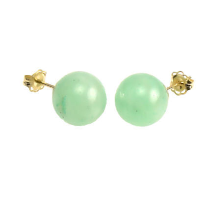 Green Jade Aventurine 6mm Ball Stud Post Earrings 14K Yellow Gold - 1000Jewels.com