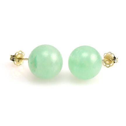 Solid 14K Yellow Gold Natural Aventurine Jade Ball Pendants For