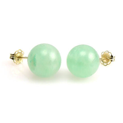 Green Jade Aventurine 8mm Ball Stud Post Earrings 14K Yellow Gold - 1000Jewels.com
