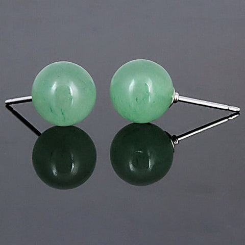 Green Jade Aventurine 6mm Ball Stud Post Earrings 14K White Gold - 1000Jewels.com