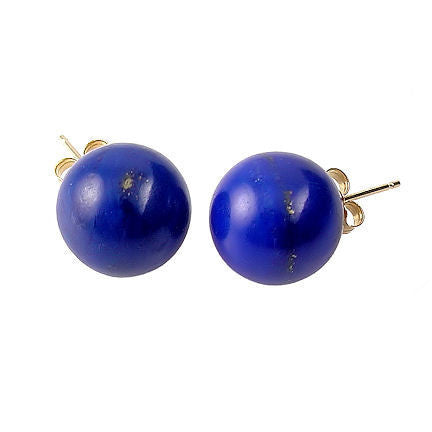 8mm Lapis Lazuli Ball Stud Earrings 14K Gold - 1000Jewels.com
