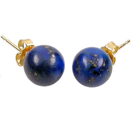8mm Lapis Lazuli Ball Stud Earrings 14K Gold - 1000Jewels.com