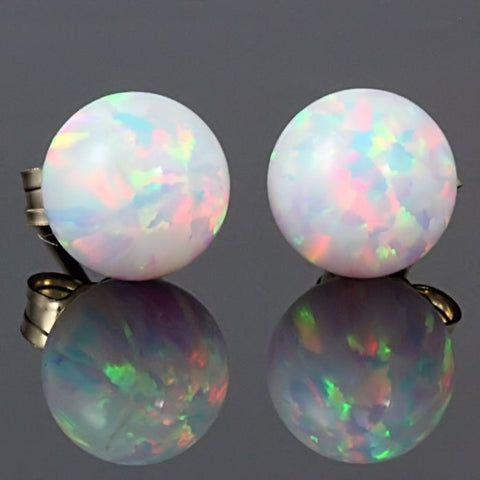 Lorraine: White Created Australian Opal Ball Stud Earrings 925 Sterling Silver - 1000Jewels.com