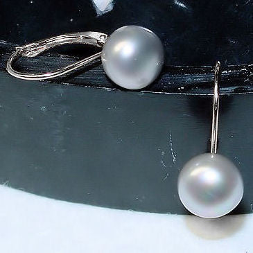8mm Cultured Gray Pearl Cup Leverback Earrings 925 Silver - 1000Jewels.com