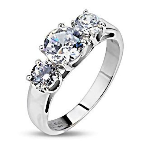 Onieda: 1.25c 3 Stone Russian Ice on Fire CZ 316 Steel Engagement Ring - 1000Jewels.com