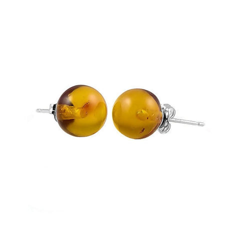Anya: Natural Baltic Amber Ball Stud Earrings 925 Sterling Silver - 1000Jewels.com