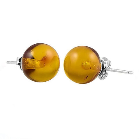 Anya: Natural Baltic Amber Ball Stud Earrings 14K White Gold - 1000Jewels.com