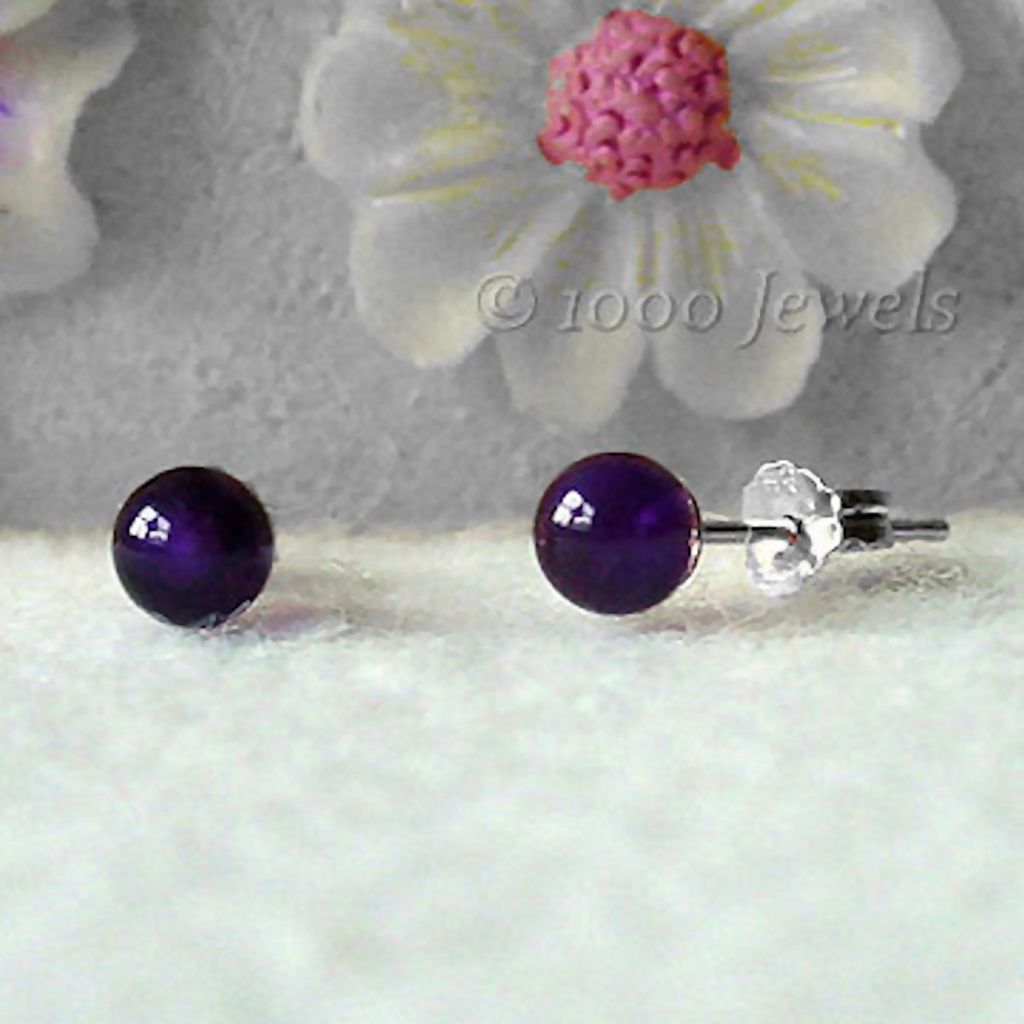 Natural Brazilian Amethyst Ball Stud Earrings 925 Sterling Silver - 1000Jewels.com
