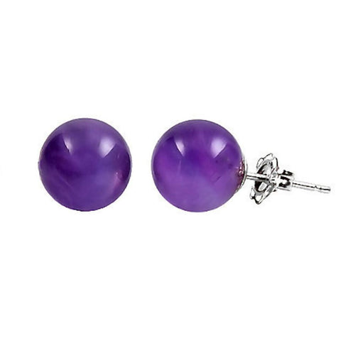 Natural Brazilian Amethyst Ball Stud Earrings 14K White Gold - 1000Jewels.com