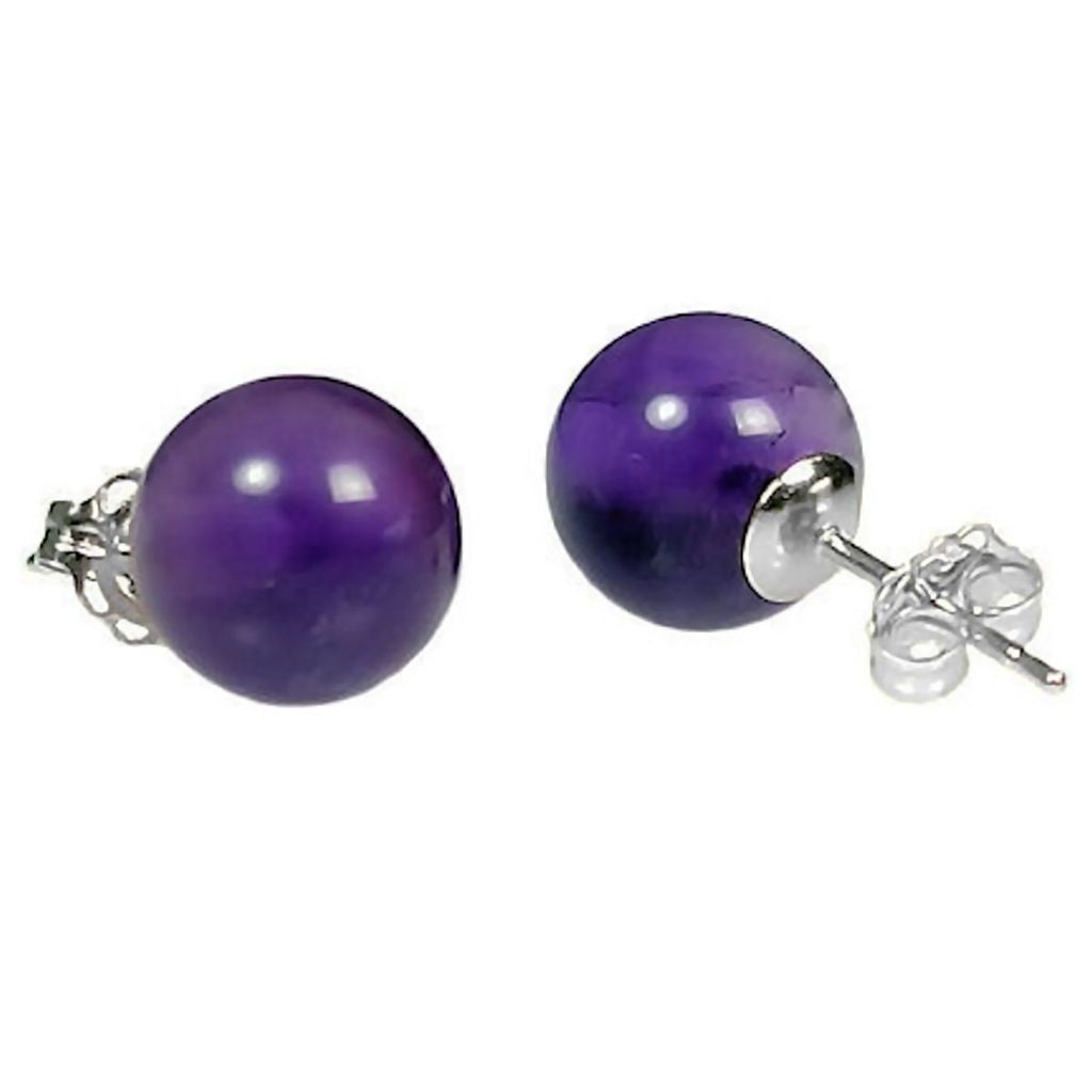 Natural Brazilian Amethyst Ball Stud Earrings 925 Sterling Silver - 1000Jewels.com