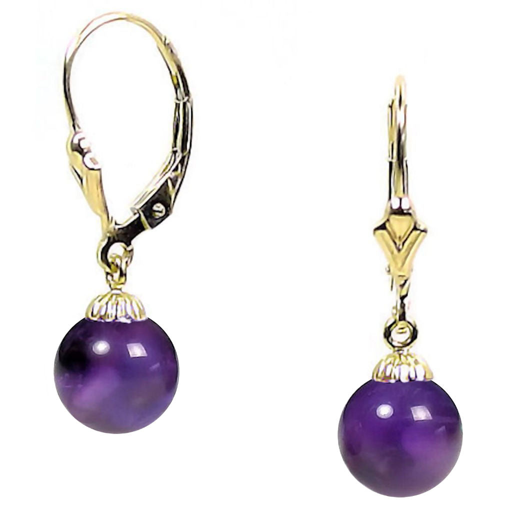 Natural Brazilian Amethyst Ball Leverback Earrings 14-20 Gold Filled - 1000Jewels.com