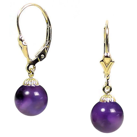 Natural Brazilian Amethyst Ball Leverback Earrings 14-20 Gold Filled - 1000Jewels.com