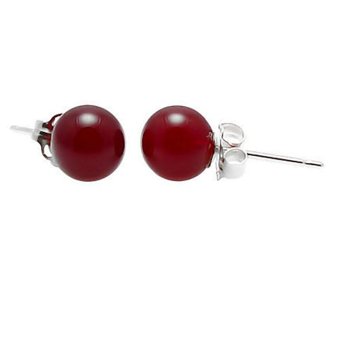 Natural Carnelian Ball Stud Earrings 14K White Gold - 1000Jewels.com