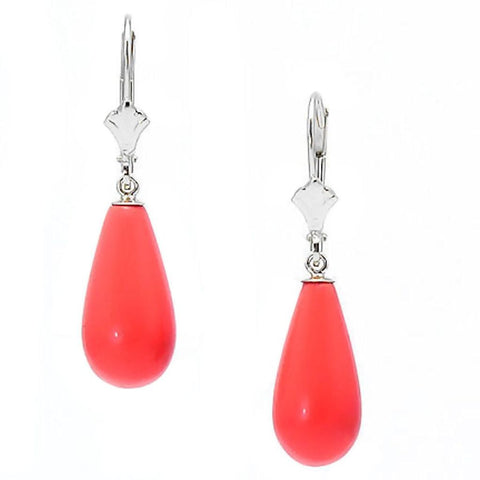 Natural Pink Salmon Coral Teardrop Leverback Earrings 925 Sterling Silver - 1000Jewels.com