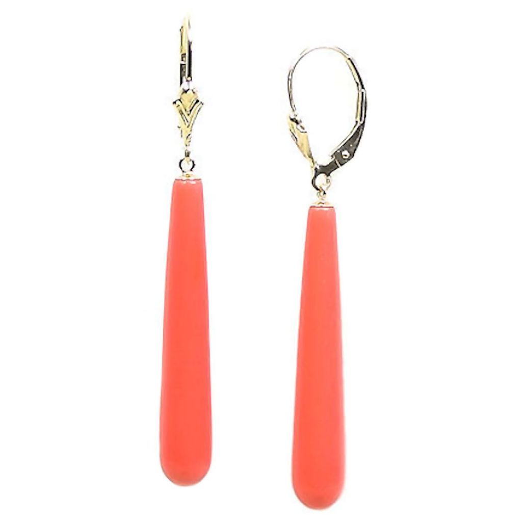 Natural Pink Salmon Coral Teardrop Leverback Earrings 14-20 Gold Filled - 1000Jewels.com