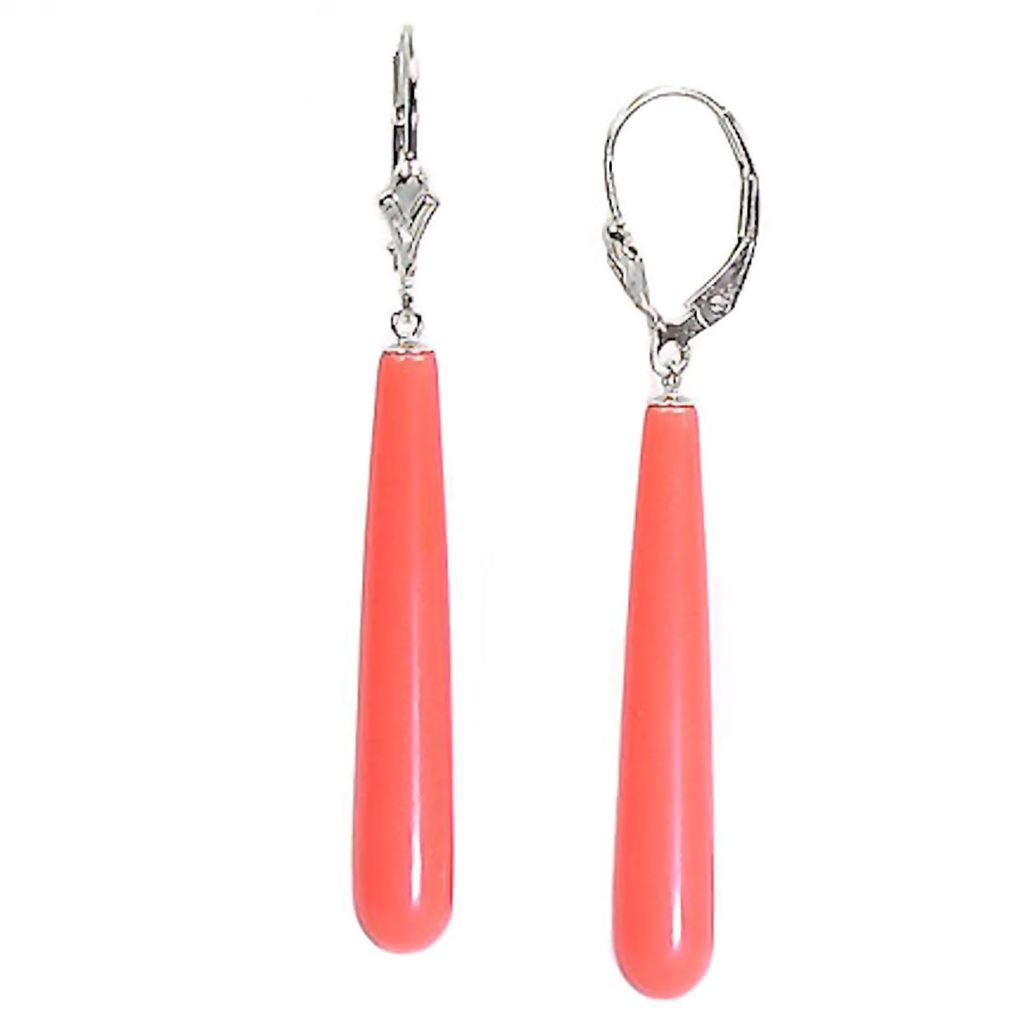 Natural Pink Salmon Coral Teardrop Leverback Earrings 925 Sterling
