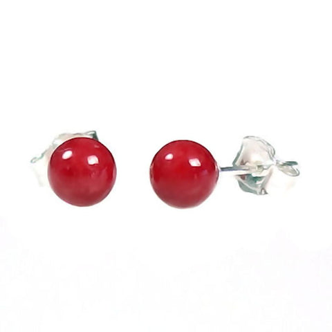 Natural Italian Red Coral Ball Stud Earrings 925 Sterling Silver - 1000Jewels.com