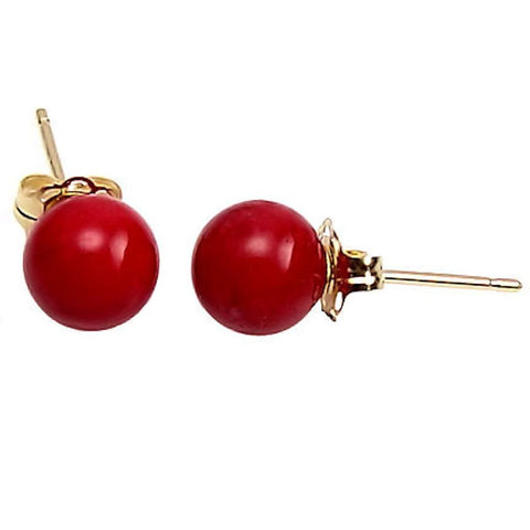 Natural Italian Red Coral Ball Stud Earrings 14-20 Gold Filled - 1000Jewels.com
