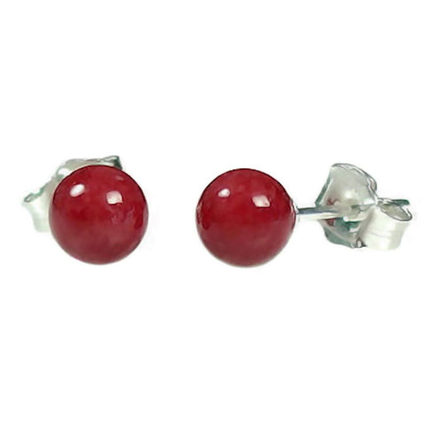 Natural Italian Red Coral Ball Stud Earrings 14K White Gold - 1000Jewels.com