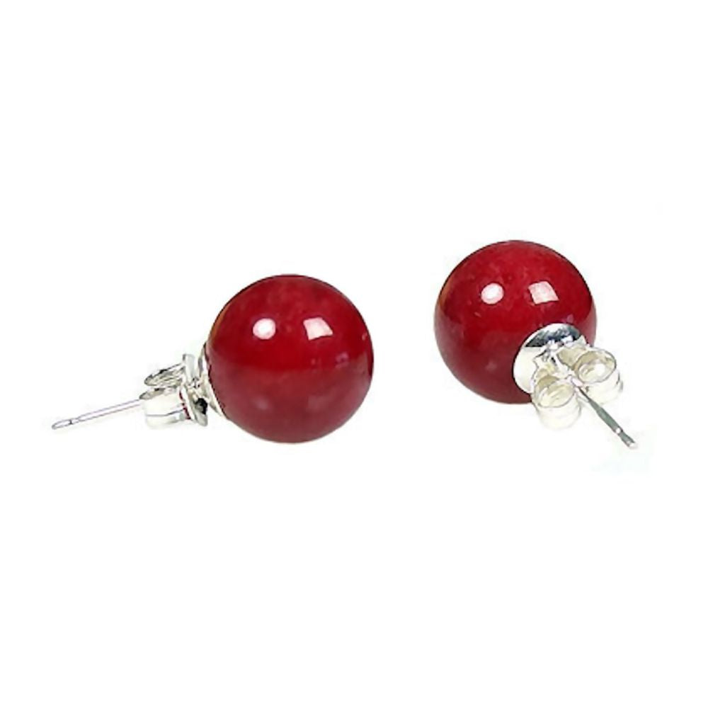 Natural Italian Red Coral Ball Stud Earrings 925 Sterling Silver - 1000Jewels.com
