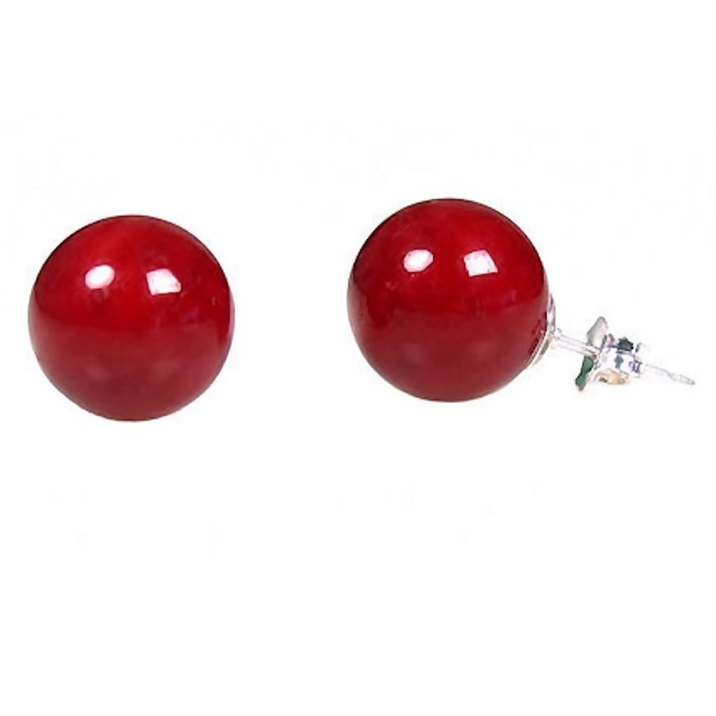 Natural Italian Red Coral Ball Stud Earrings 925 Sterling Silver - 1000Jewels.com