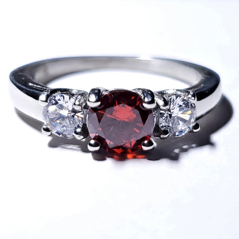 Onella: 1.25c 3 Stone Red Fire Garnet Ice CZ 316 Steel Engagement Ring - 1000Jewels.com