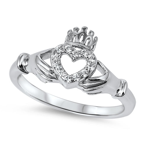 Cagney: 0.18ct Brilliant cut Russian IOF CZ Claddagh Ring 925 Silver - 1000Jewels.com