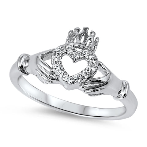 Cagney: 0.18ct Brilliant cut Russian IOF CZ Claddagh Ring 925 Silver - 1000Jewels.com
