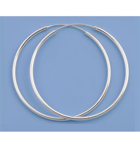 CH20-060 Mid-sized 60mm, 2.4 inch 925 Silver Continuous Hoop Earrings - 1000Jewels.com