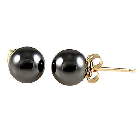 Black Hematite Ball Stud Earrings 14K Yellow Gold - 1000Jewels.com
