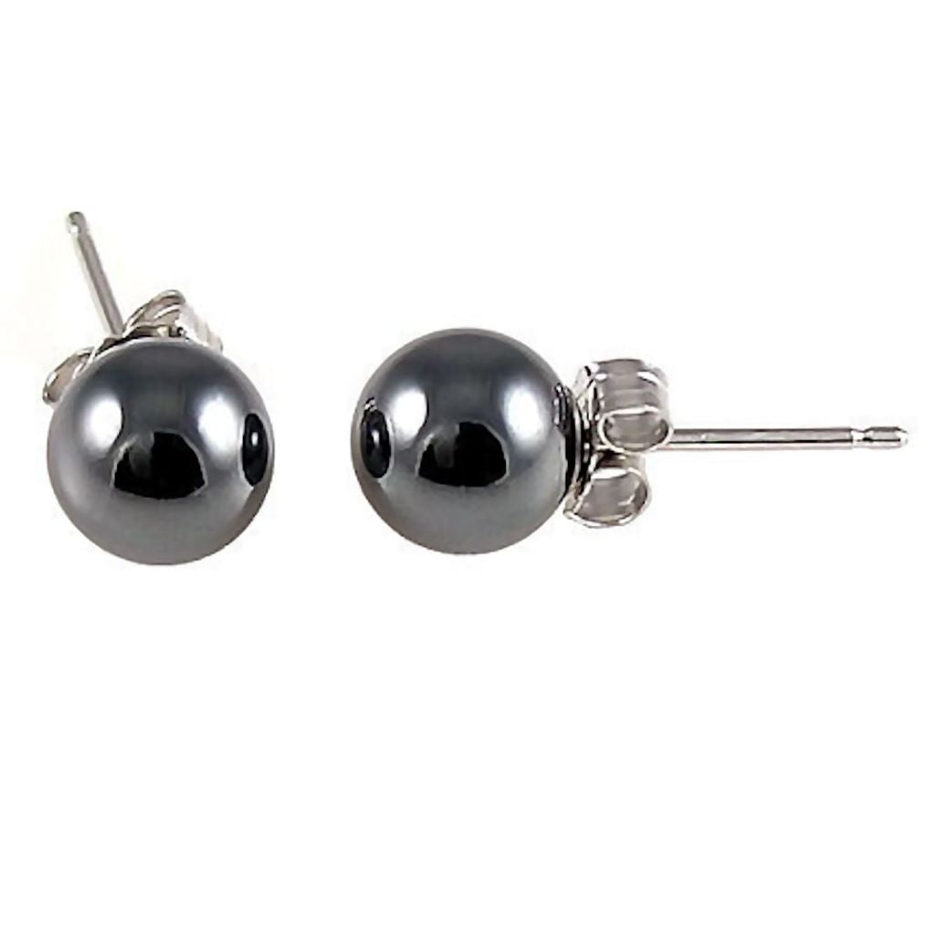 Black Hematite Ball Stud Earrings 14K White Gold - 1000Jewels.com