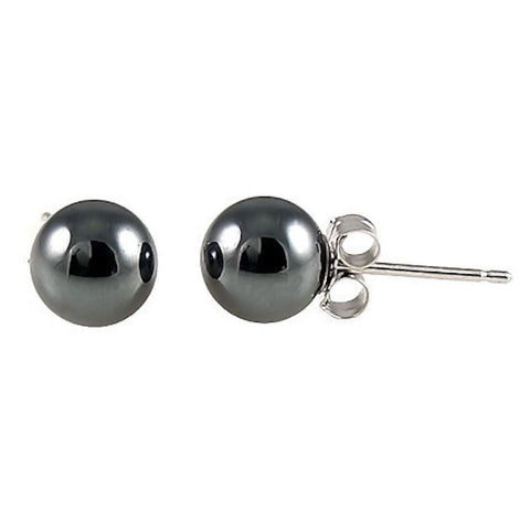 Black Hematite Ball Stud Earrings 925 Sterling Silver - 1000Jewels.com