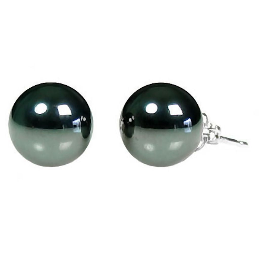 Black Hematite Ball Stud Earrings 14K White Gold - 1000Jewels.com