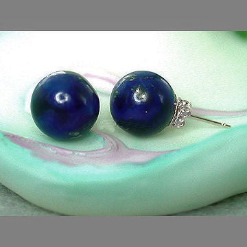 12mm Lapis Lazuli Ball Stud Earrings 925 Silver - 1000Jewels.com